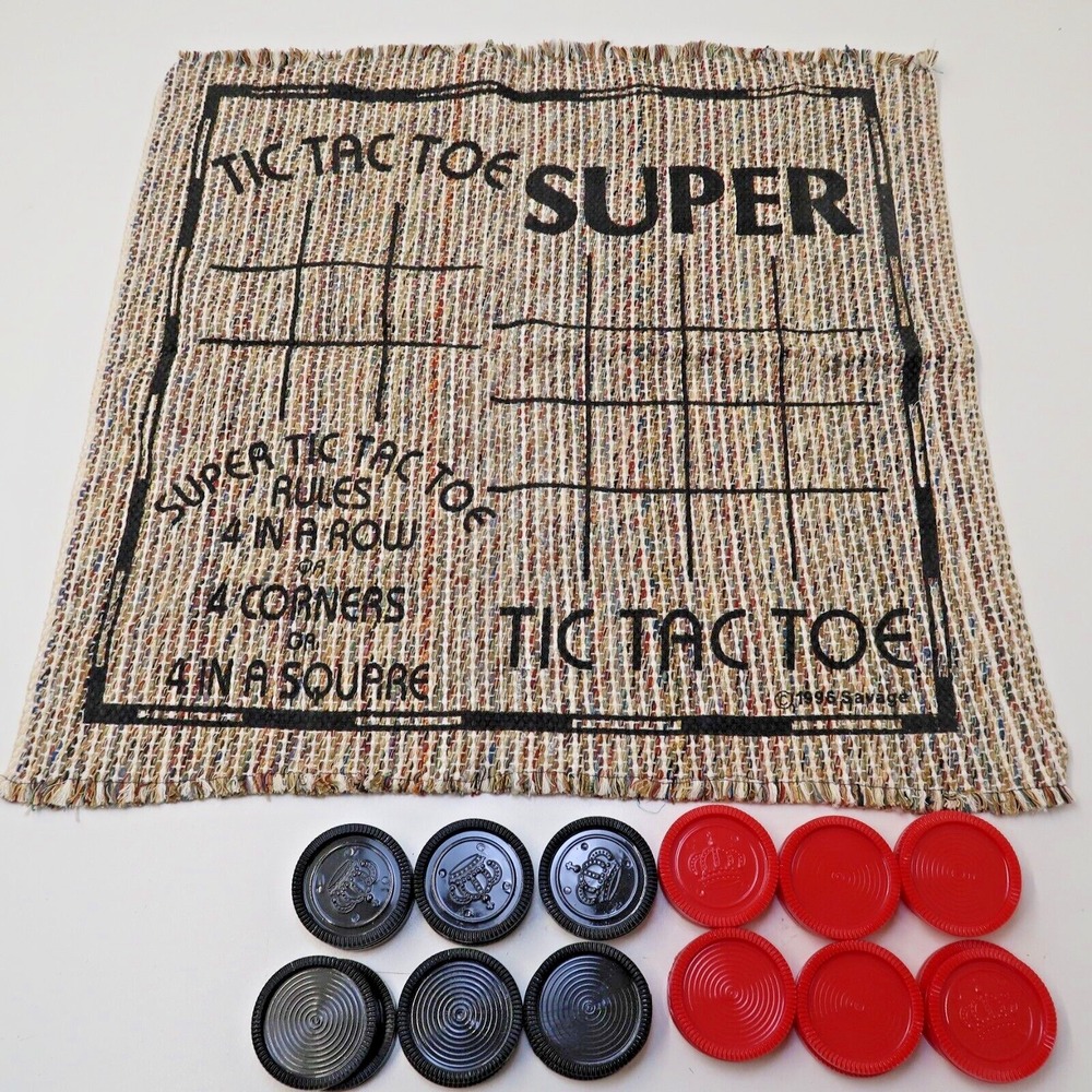 Tic Tac Toe Super + Checkers Chess Board Cotton Knit Fabric Game Board Mat 26x27
